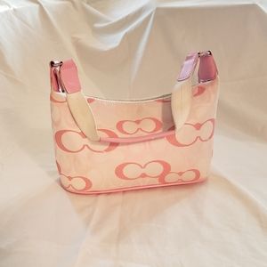 Coach Logo Handbag Pink and White Small